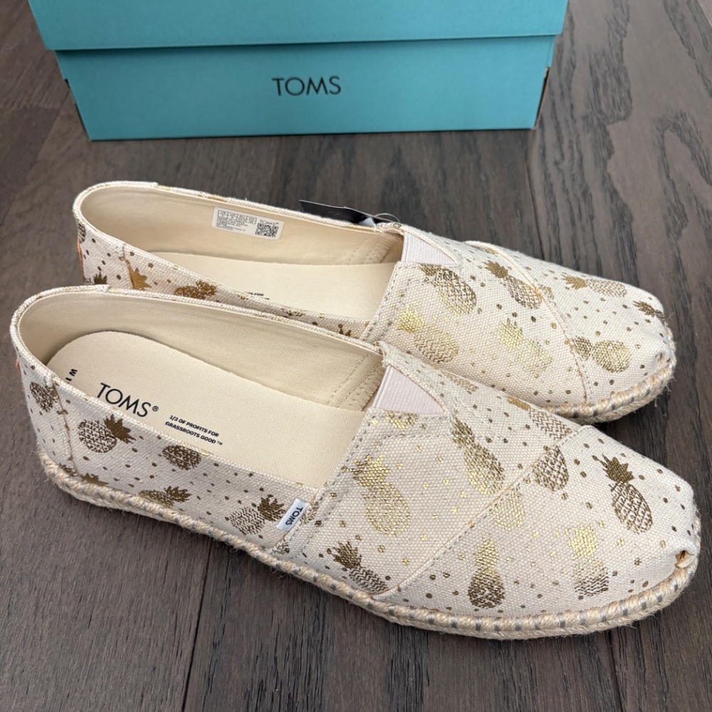 NWT TOMS Alpargata Rope Gold Pineapple Espadrille Flats Size 11